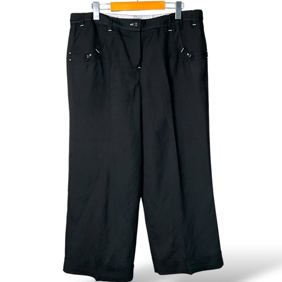 LARRY LEVINE Linen Rayon Blend Wide Leg Cuffed Capris Cropped Trousers Sz 14 - Picture 1 of 9